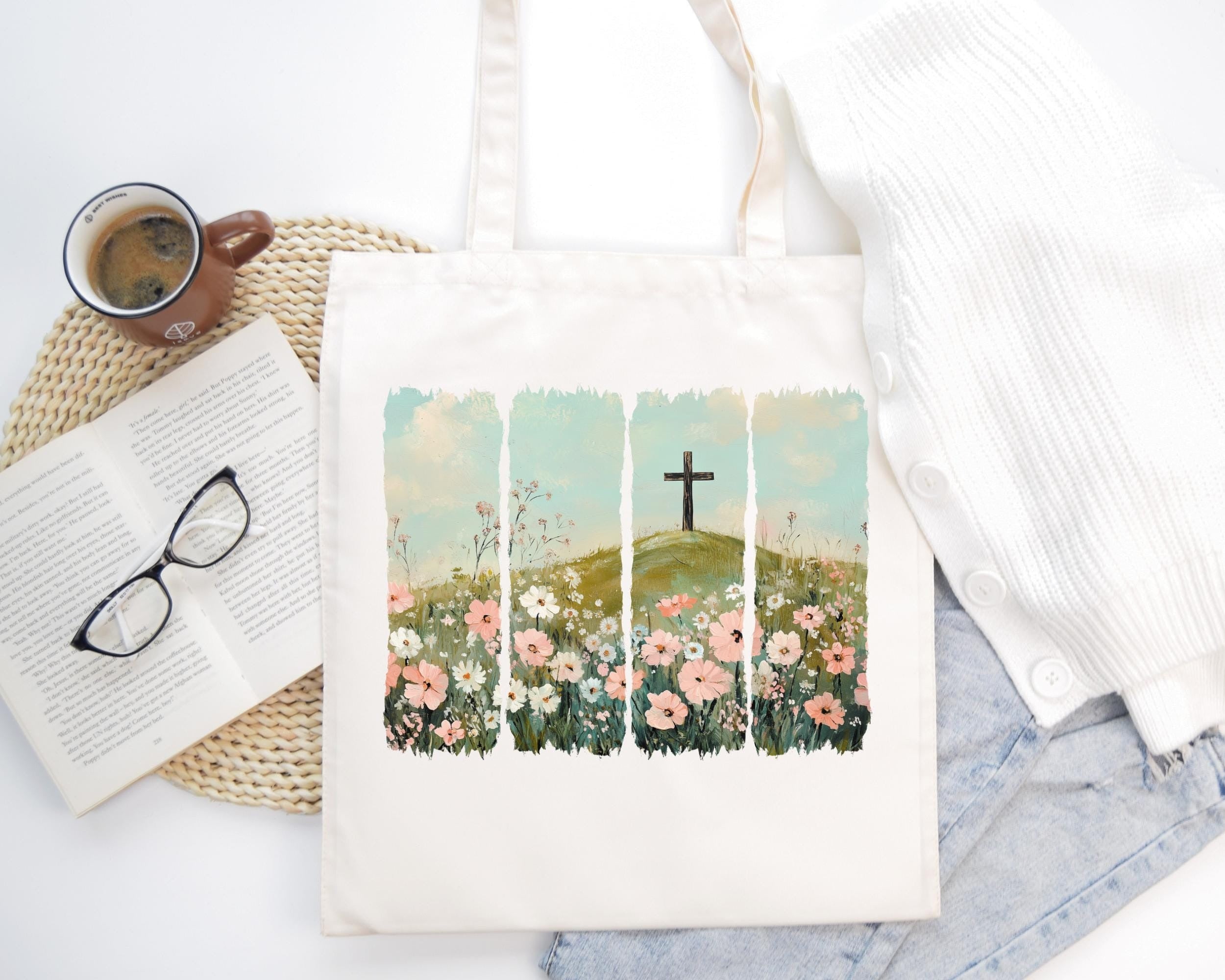 Christian Easter Tote Bag – Canvas Bible Verse Bag – Religious Gift for Her – Jesus Tote – Bible Study Canvas Tote – Faith-Based Gift